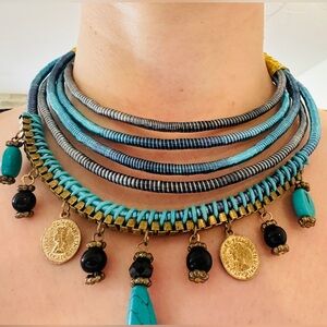 Boho Style Turquoise Blue Braided Necklace